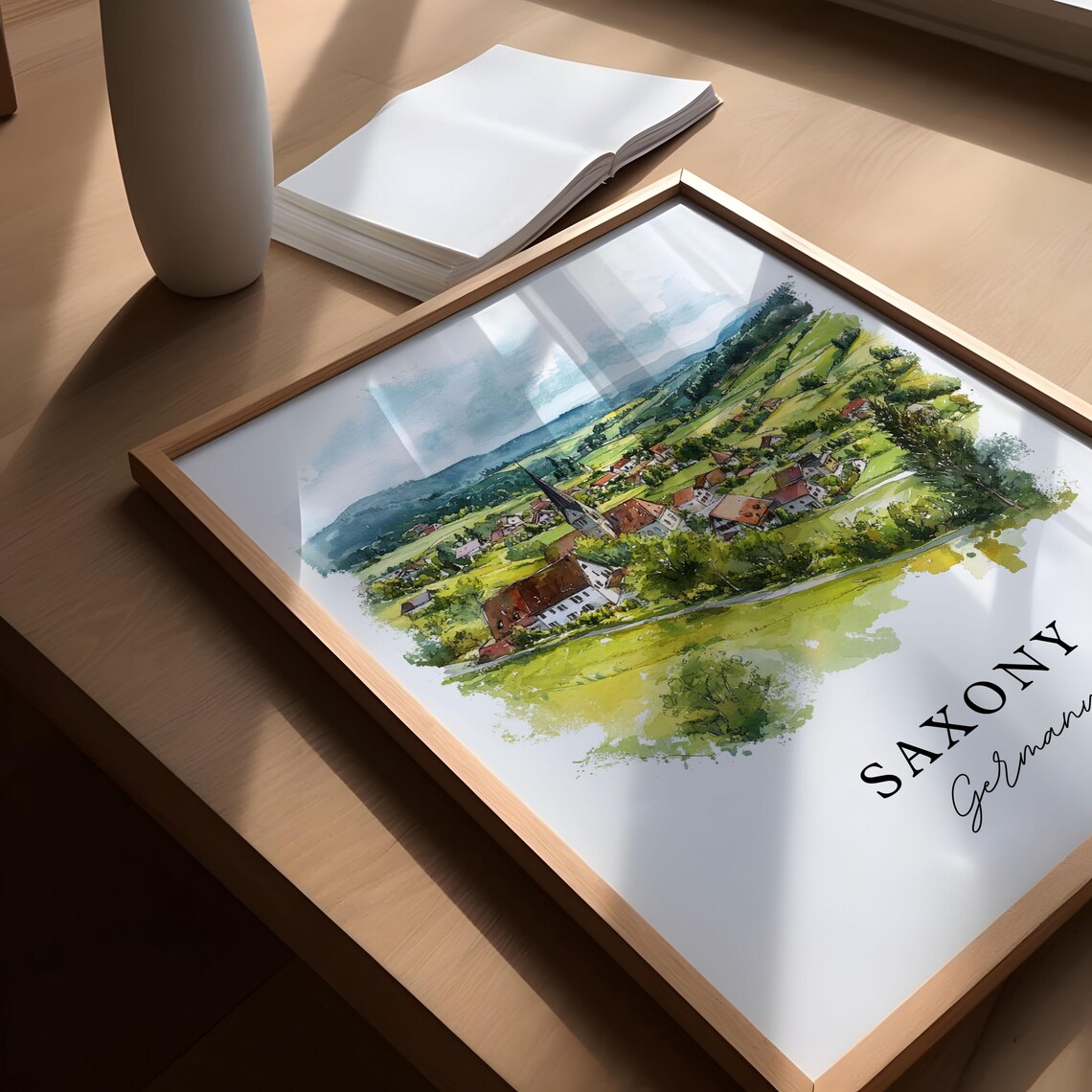 Saxony Germany Countryside Village Church Watercolor Travel Poster - Image 5