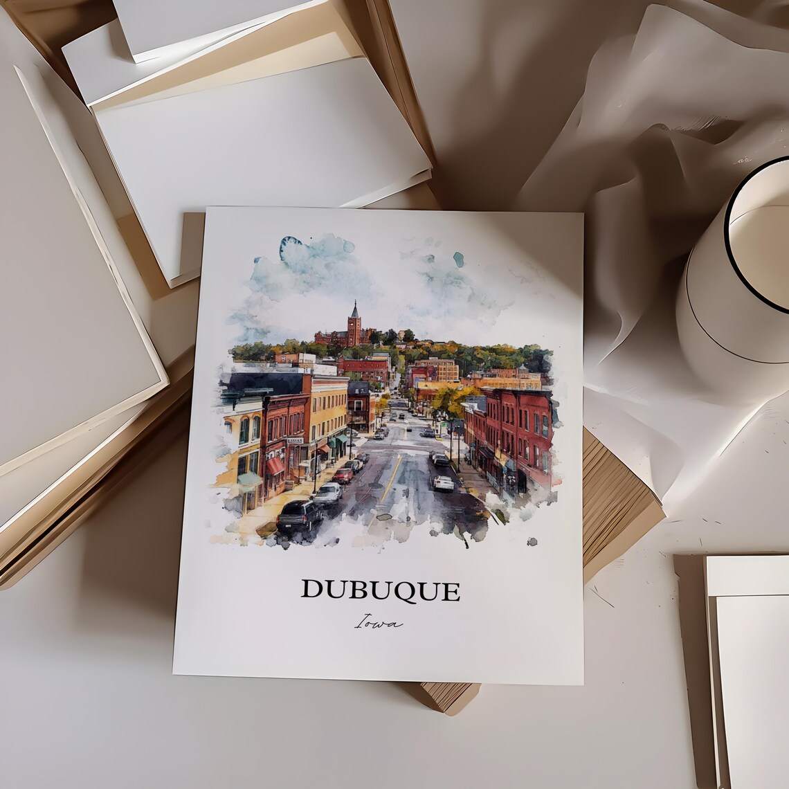 Dubuque Ia Watercolor Travel Poster, Iowa Print - Image 3