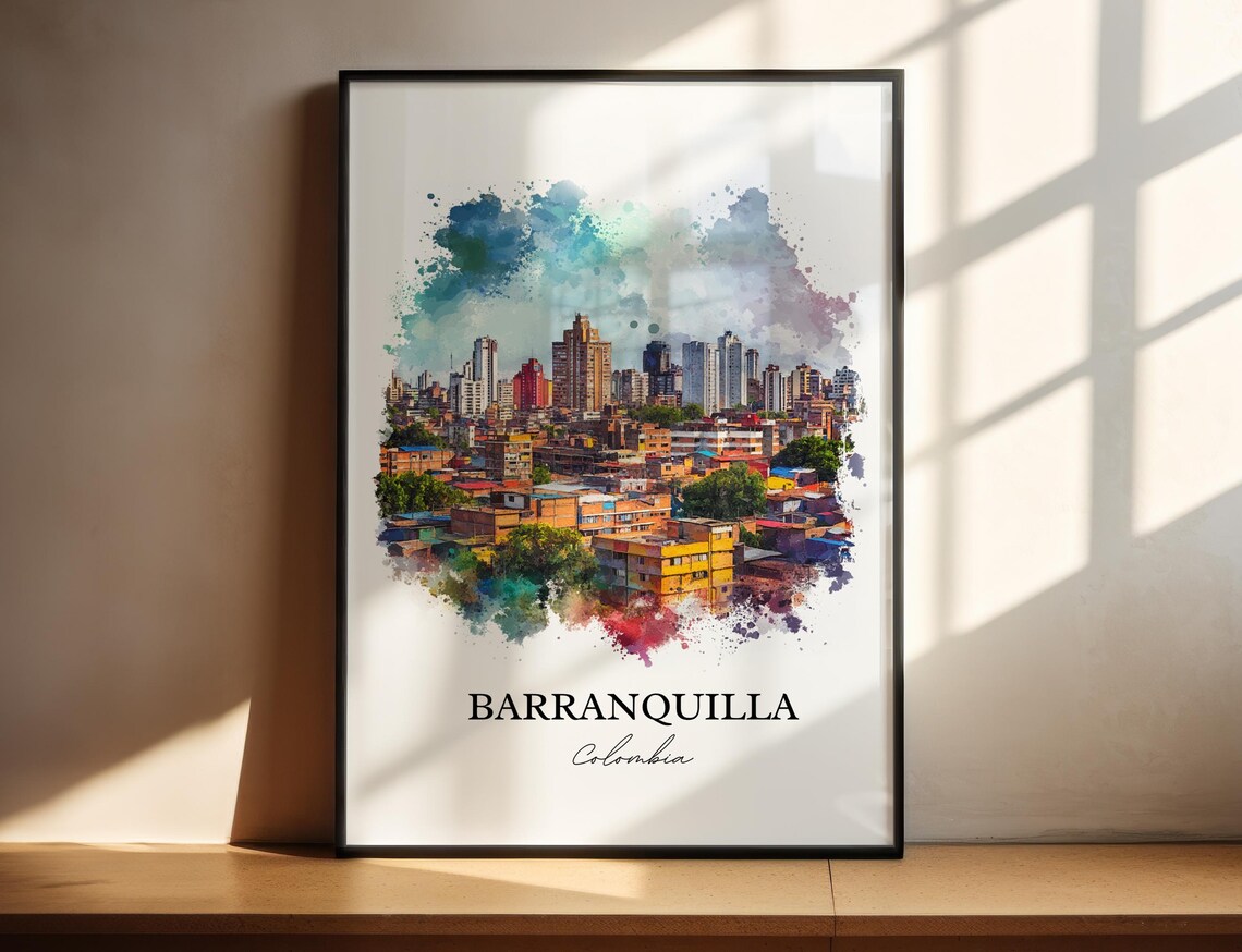 Barranquilla Colombia Watercolor Colorful City Skyline Poster