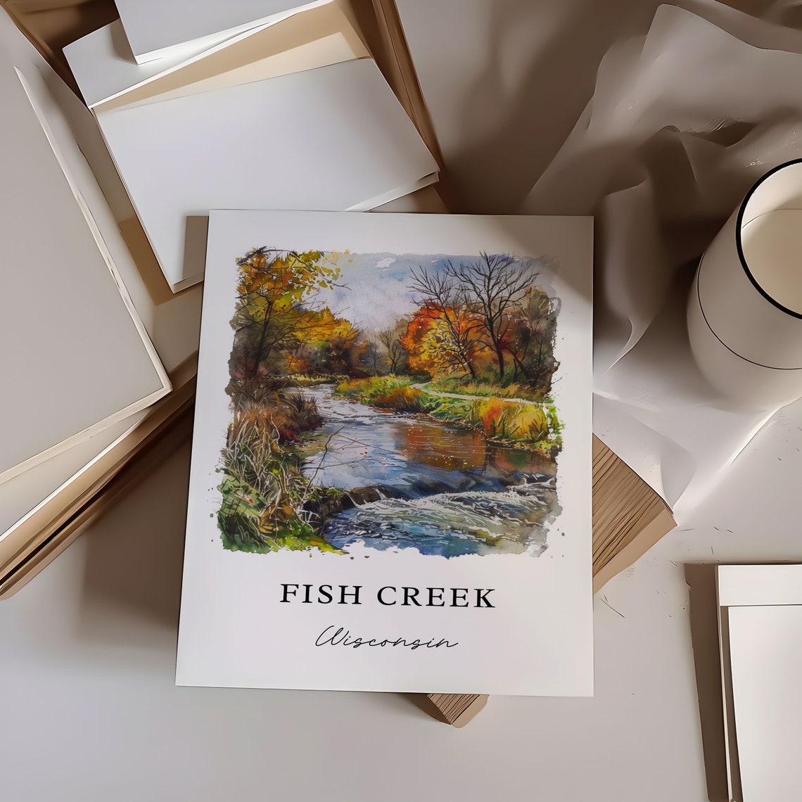 Fish Creek, WI Watercolor Travel Poster Art Print - Image 6
