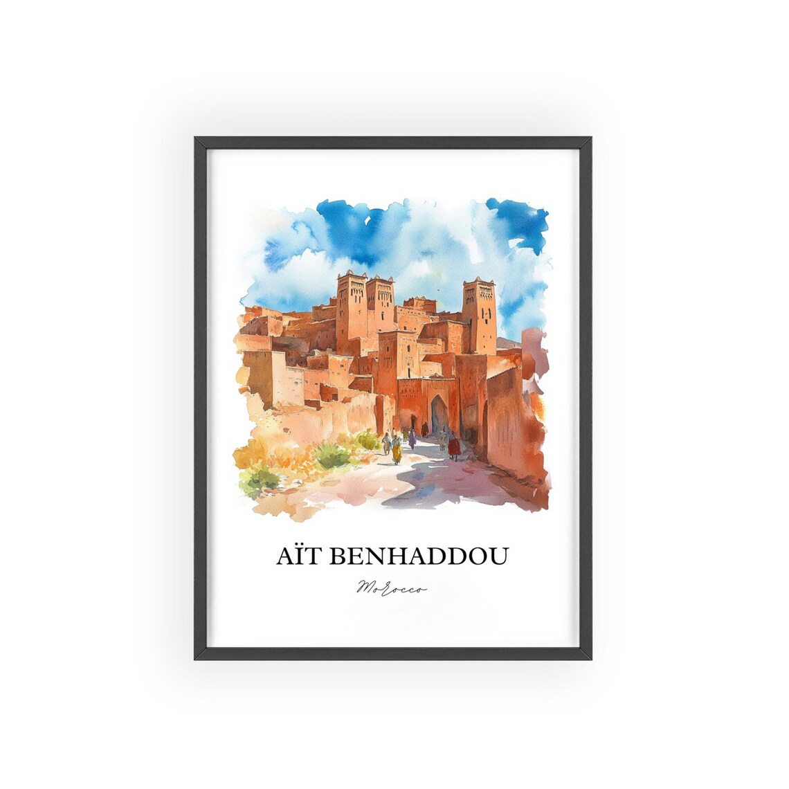 Ait Benhaddou Morocco Kasbah Fortress Watercolor Travel Poster - Image 2