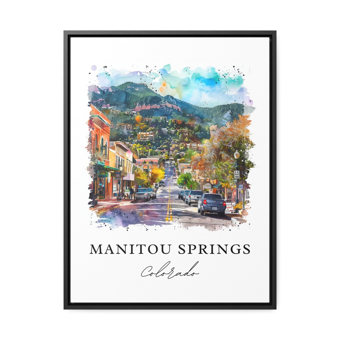 Manitou Springs Colorado Mountain Town Street Watercolor Poster - Image 3