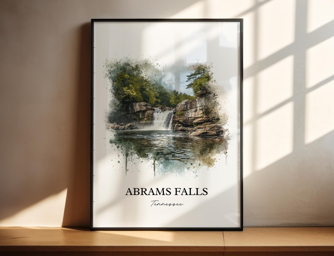 Abrams Falls Tennessee Smoky Mountains Waterfall Watercolor Poster