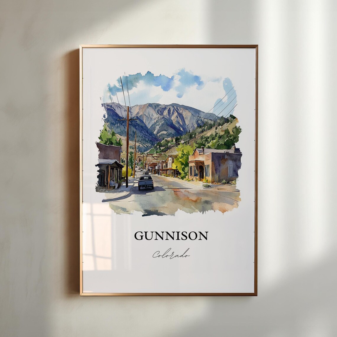 Gunnison Colorado Mountain Main Street Watercolor Travel Poster