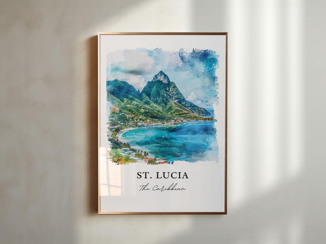 St Lucia Watercolor Travel Poster, Caribbean Island - Image 5