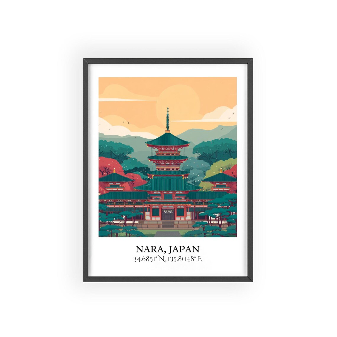 Nara Japan Five Storied Temple Pagoda Autumn Sunset Travel Poster - Image 2