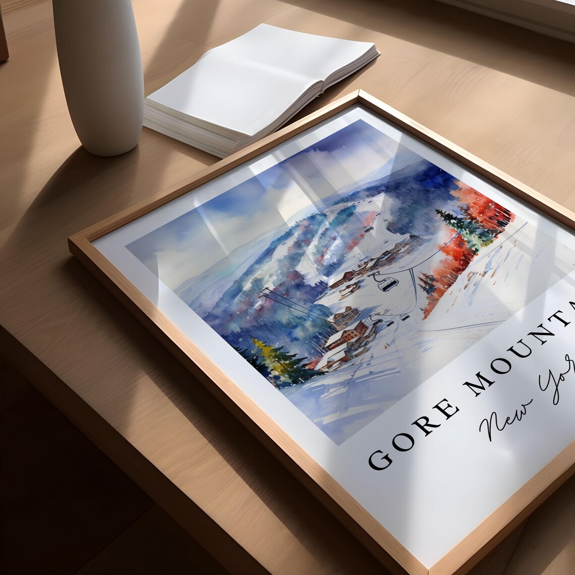 Gore Mountain New York Ski Resort Slopes Watercolor Winter Poster - Image 5