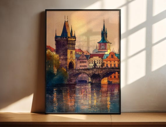 Prague Watercolor Art Travel Print Czech Republic Artwork Czechia Decor Skyline Wall