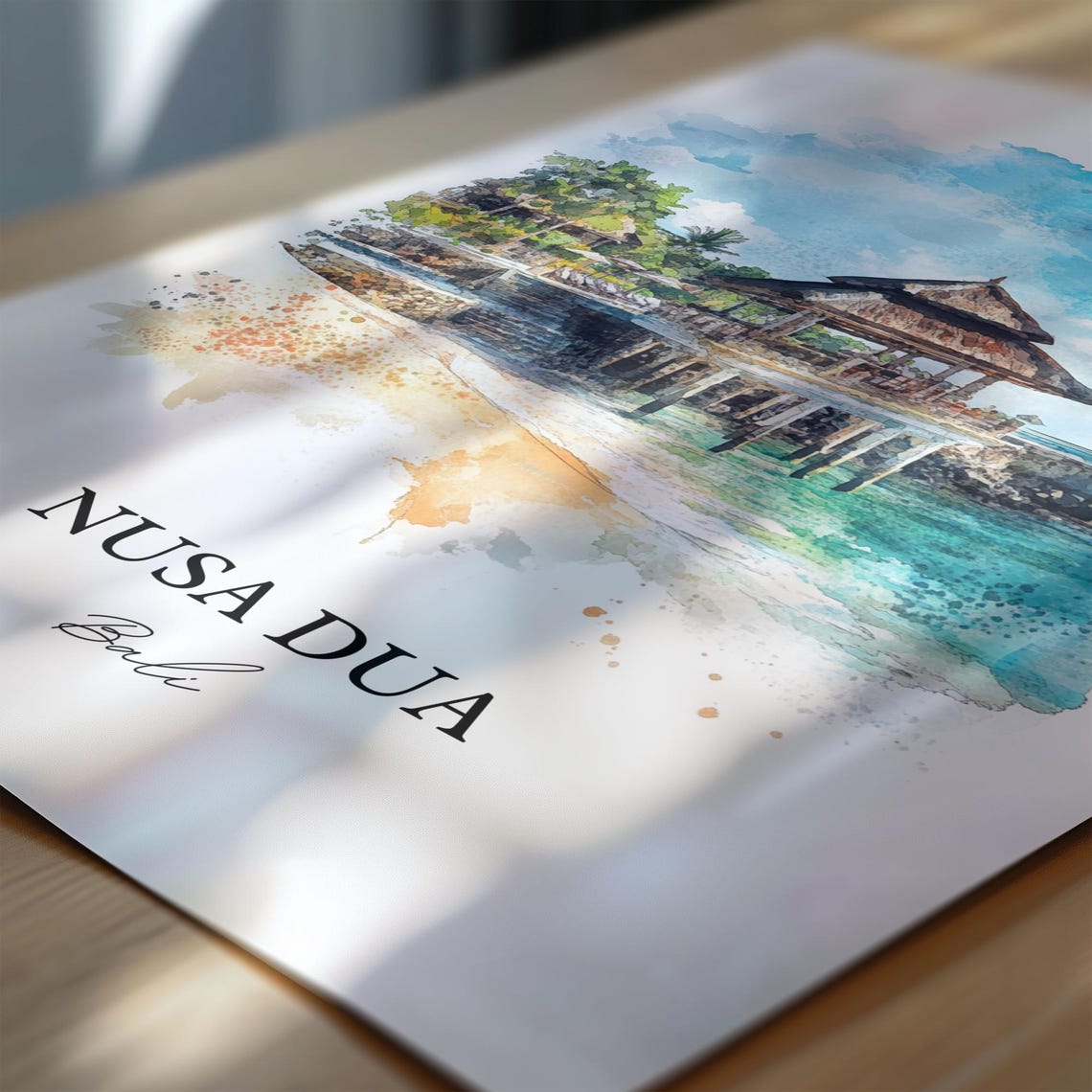 Nusa Dua Bali Watercolor Ocean Pavilion Sandy Beach Cove Poster - Image 7