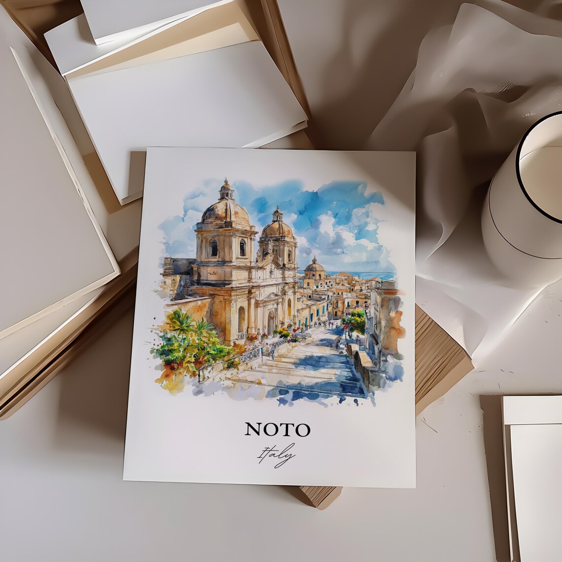 Noto Sicily Baroque Cathedral Twin Domes Italy Travel Poster - Image 3