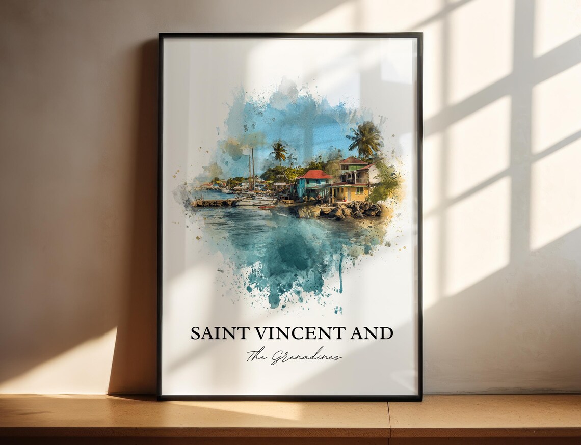 Saint Vincent and The Grenadines Caribbean Coast Watercolor Poster
