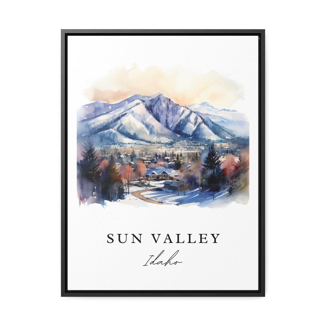 Sun Valley Idaho Snowy Mountain Town Watercolor Winter Ski Poster - Image 2