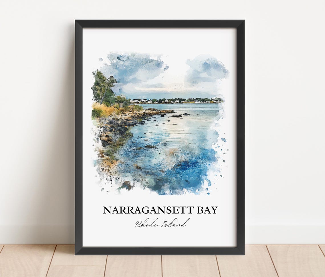 Narragansett Bay Rhode Island Rocky Shore Watercolor Coast Poster - Image 2