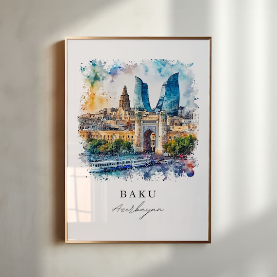 Baku, Azerbaijan Wall Art Print, Custom Text