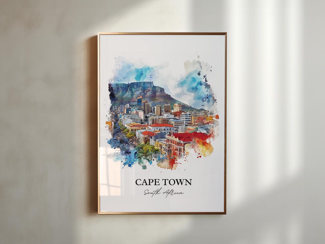 Cape Town South Africa Table Mountain Watercolor City Poster - Image 4