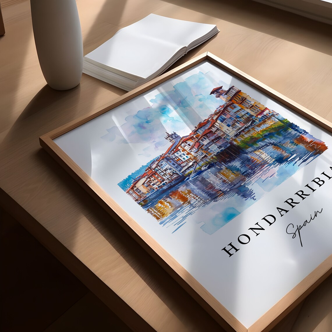 Hondarribia Spain Riverside Old Town Watercolor Travel Poster - Image 5