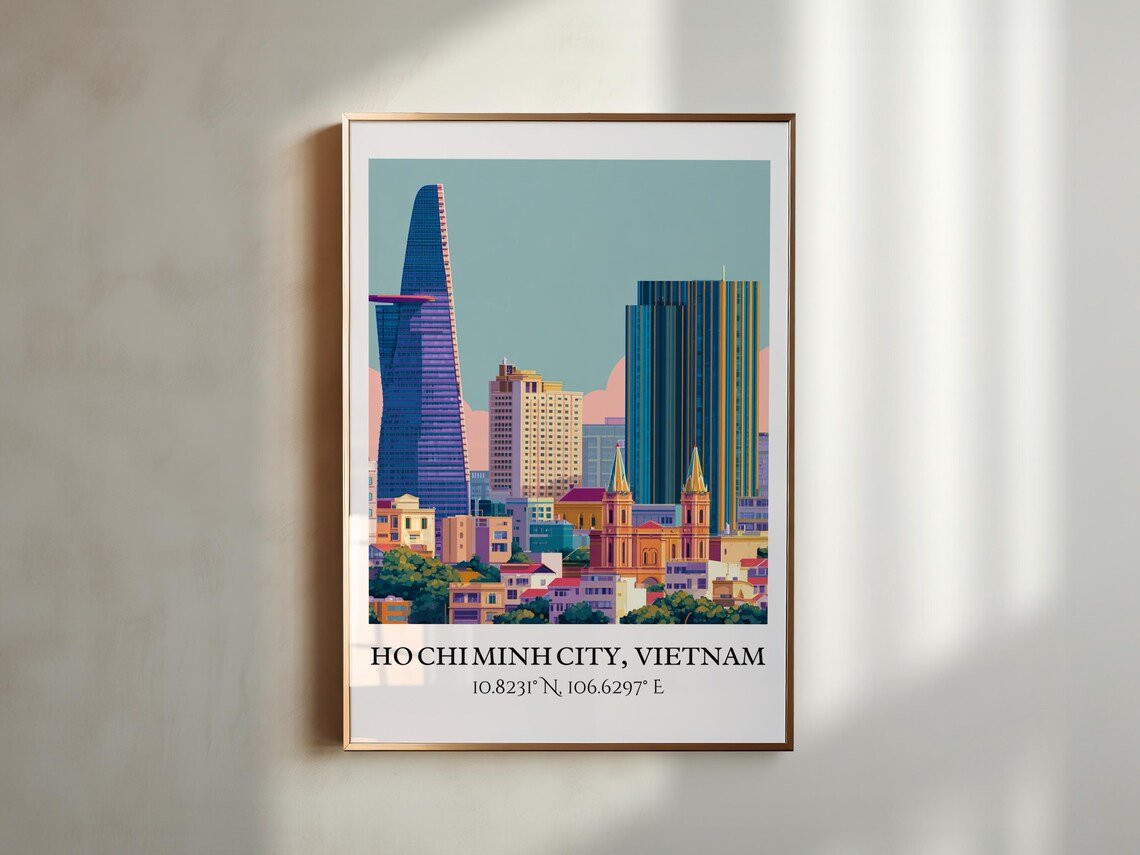 Ho Chi Minh City Vietnam Skyline Cathedral Spires Travel Art Poster - Image 2