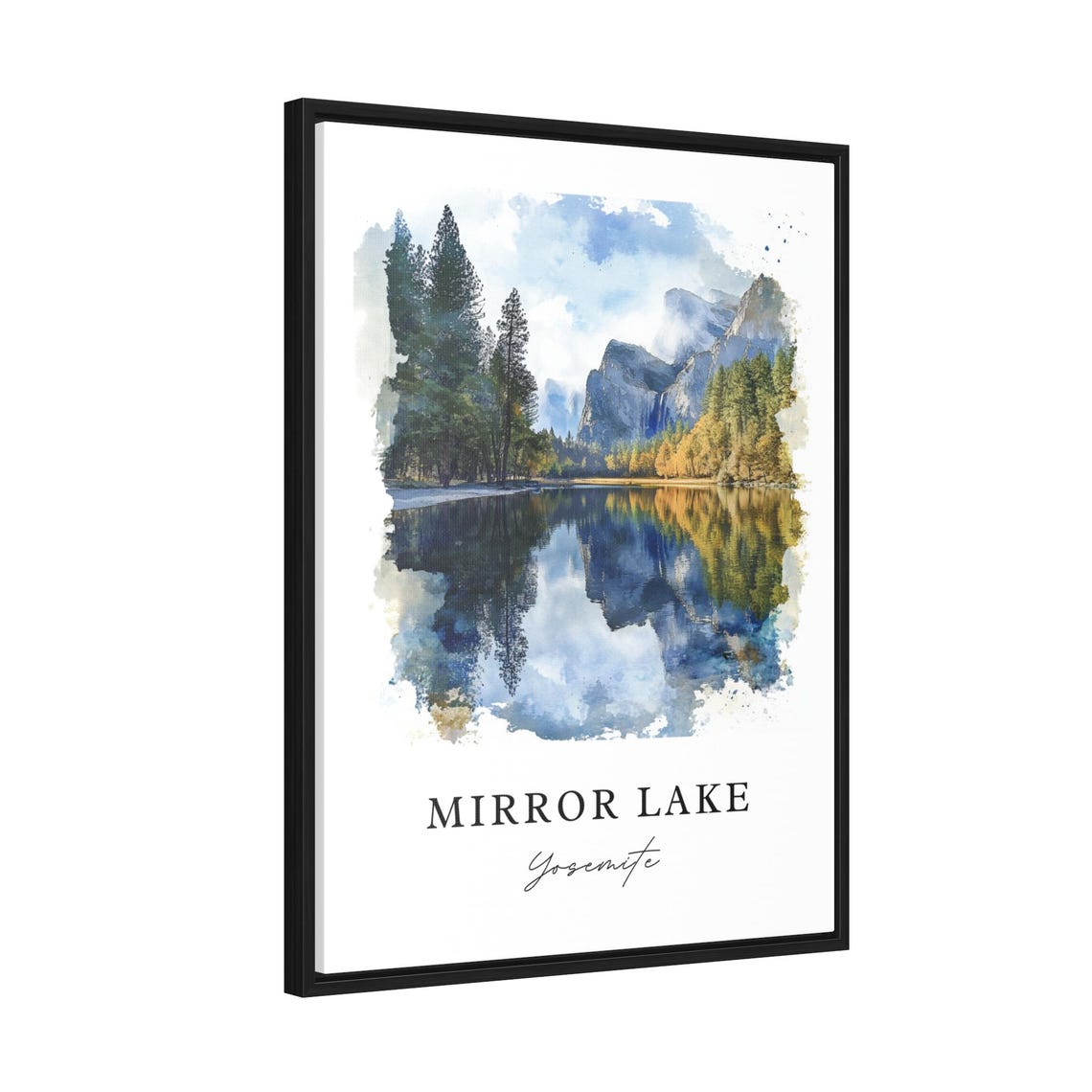 Mirror Lake Yosemite Granite Peaks Reflection Watercolor Poster - Image 2