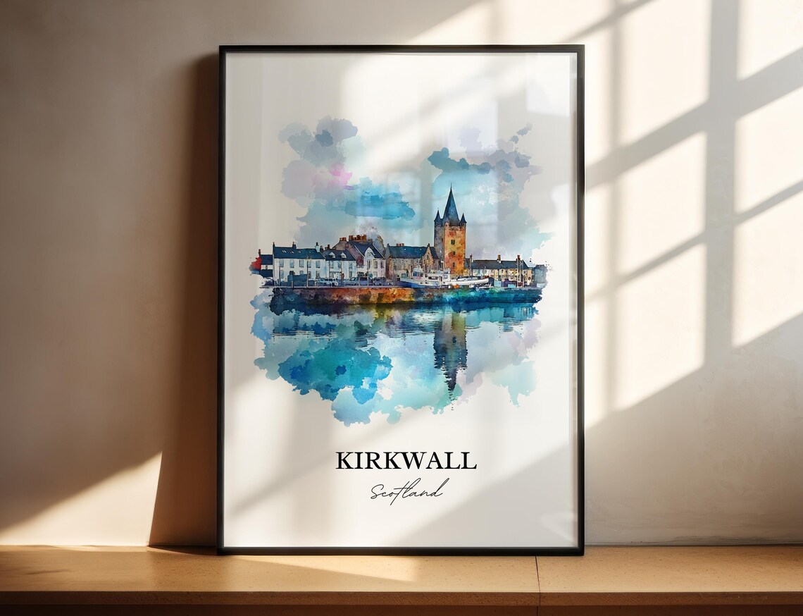 Kirkwall Scotland Watercolor Harbor Town Orkney Isles Poster