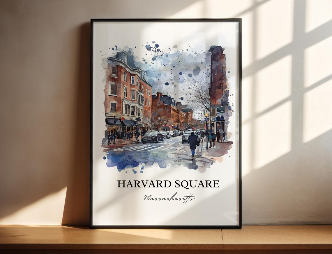 Harvard Square Massachusetts Street Scene Watercolor Travel Poster - Image 5