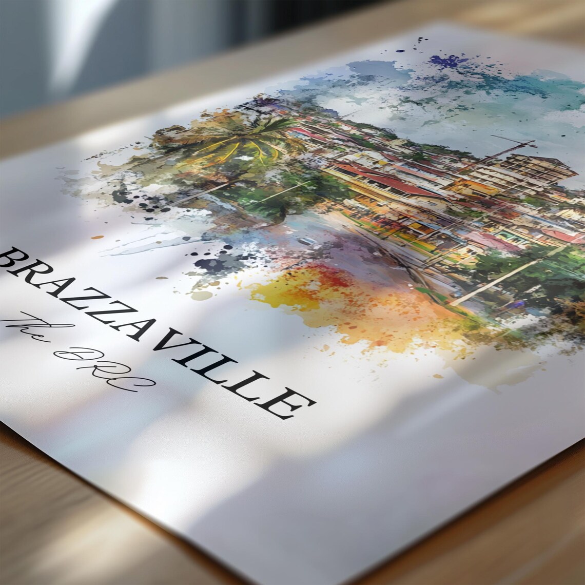Brazzaville The DRC Watercolor City Street Scene Travel Poster - Image 7