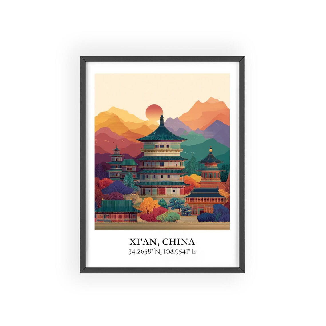 Xi'an China Ancient Pagoda Sunset Mountains Retro Travel Poster - Image 2