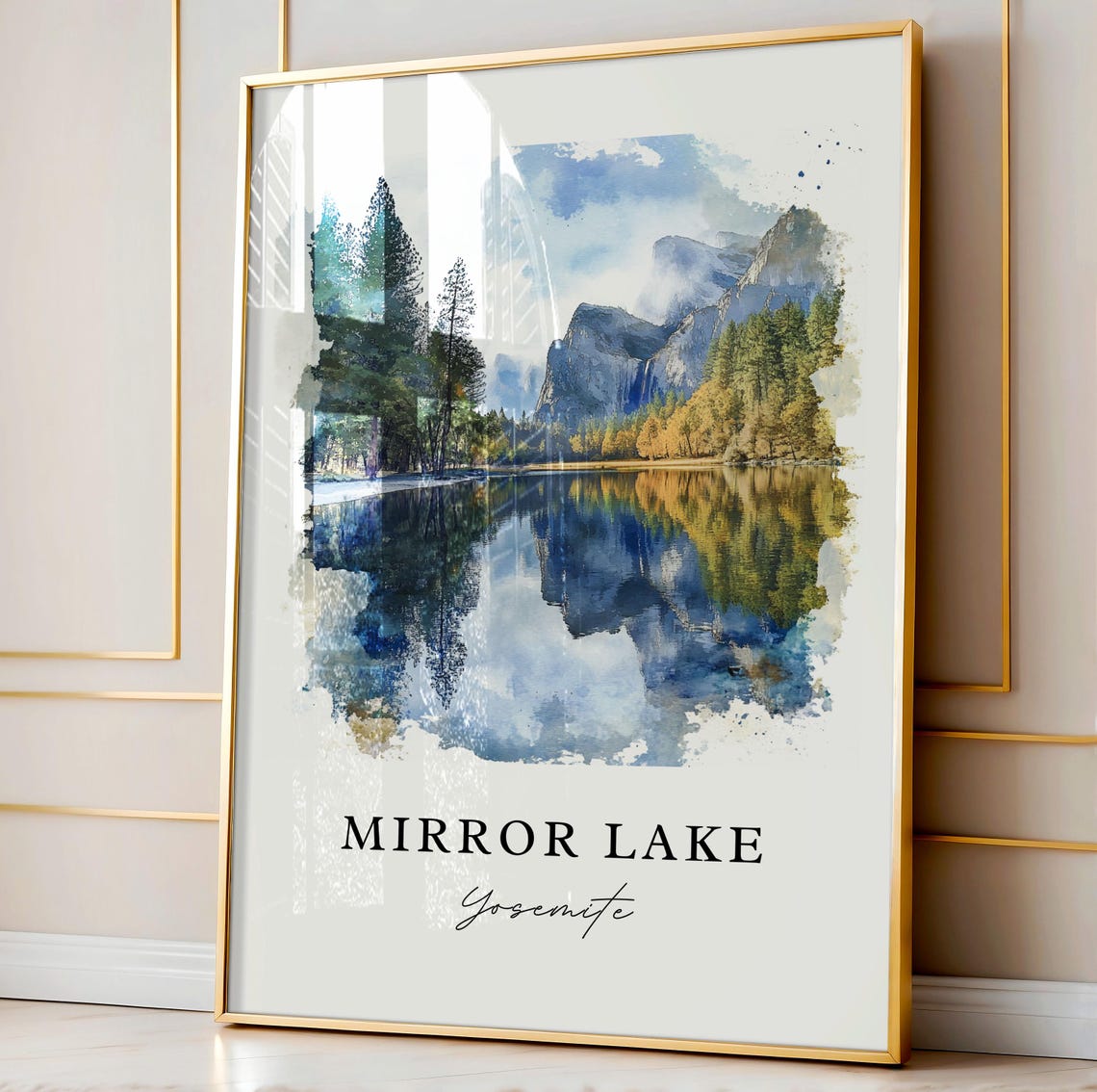 Mirror Lake Yosemite Granite Peaks Reflection Watercolor Poster - Image 4