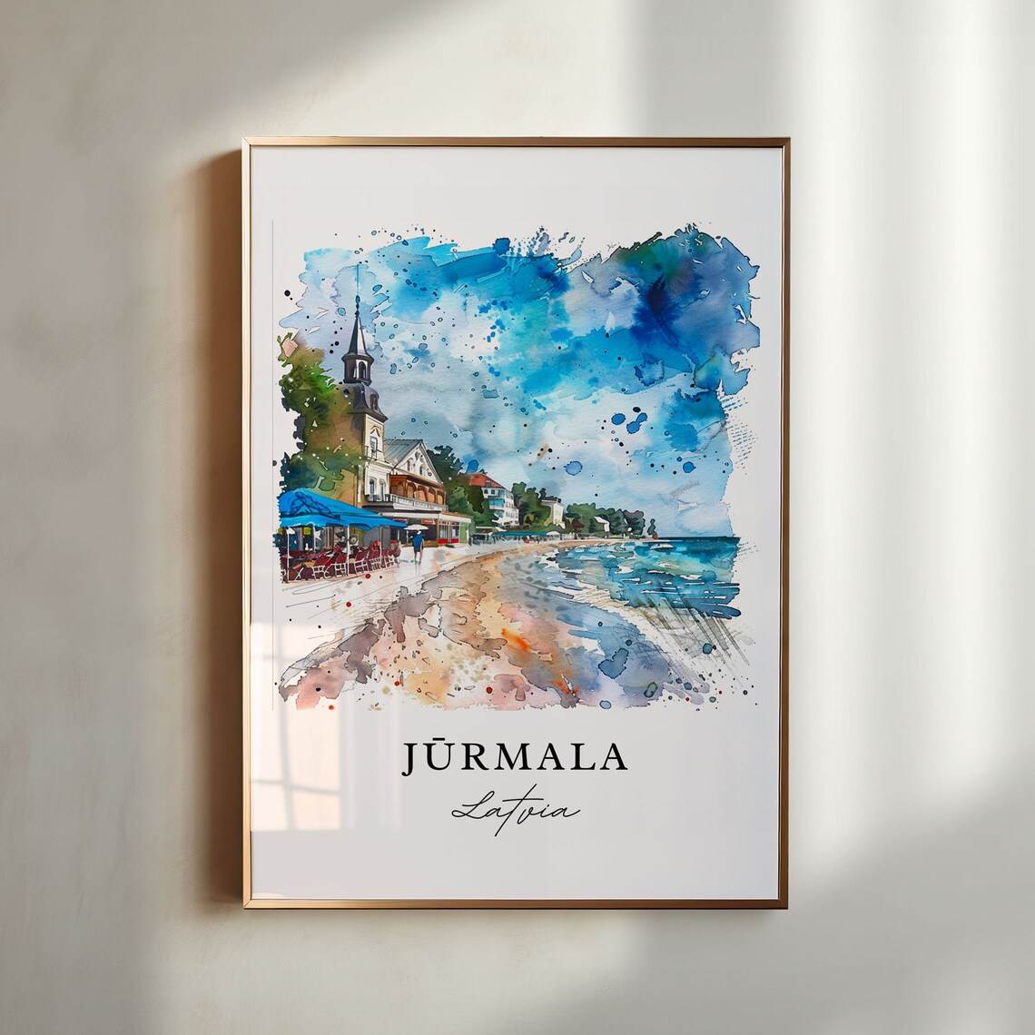 Jurmala Latvia Beach Promenade Watercolor Seaside Town Poster