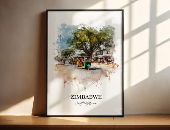 Zimbabwe Wall Art Print Watercolor Country Gift Travel Poster Housewarming