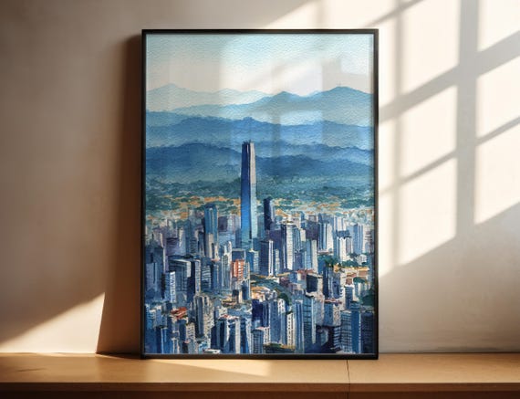 Shenzhen China Watercolor Art Travel Print Artwork Guangdong Decor Skyline Wall