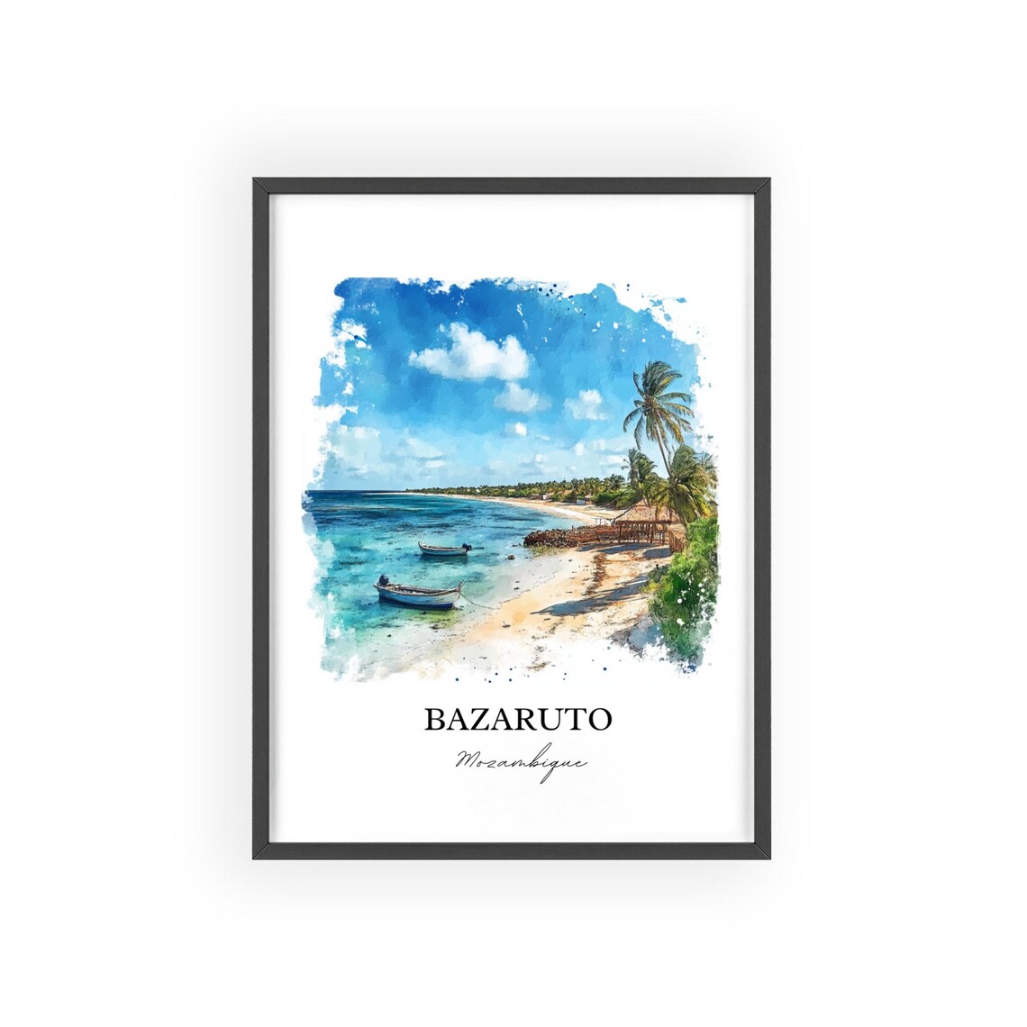 Bazaruto Mozambique Watercolor Beach Boats Island Travel Poster - Image 2