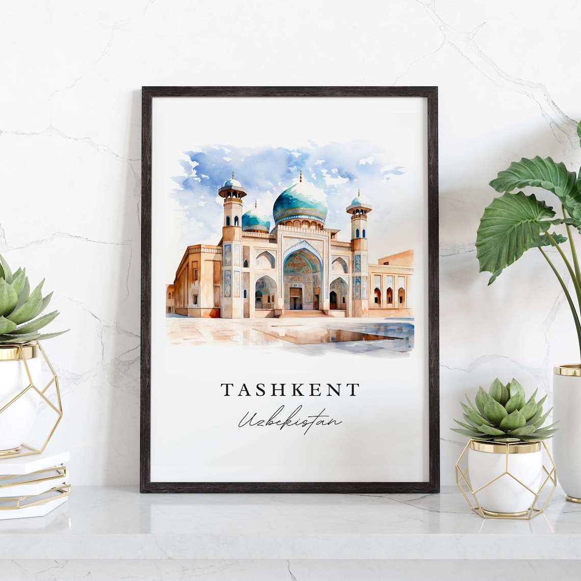Tashkent Uzbekistan Watercolor Turquoise Dome Islamic Mosque Poster - Image 3