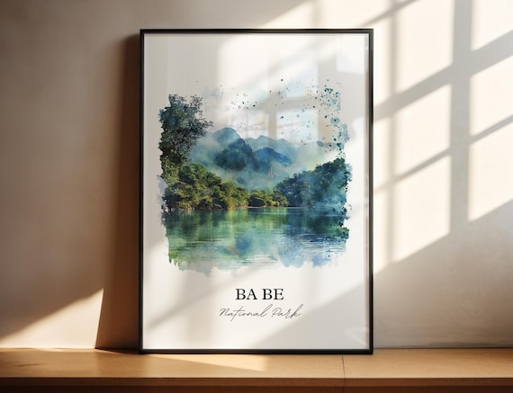Ba Be National Park Vietnam Watercolor Art Misty Lake Forest Poster