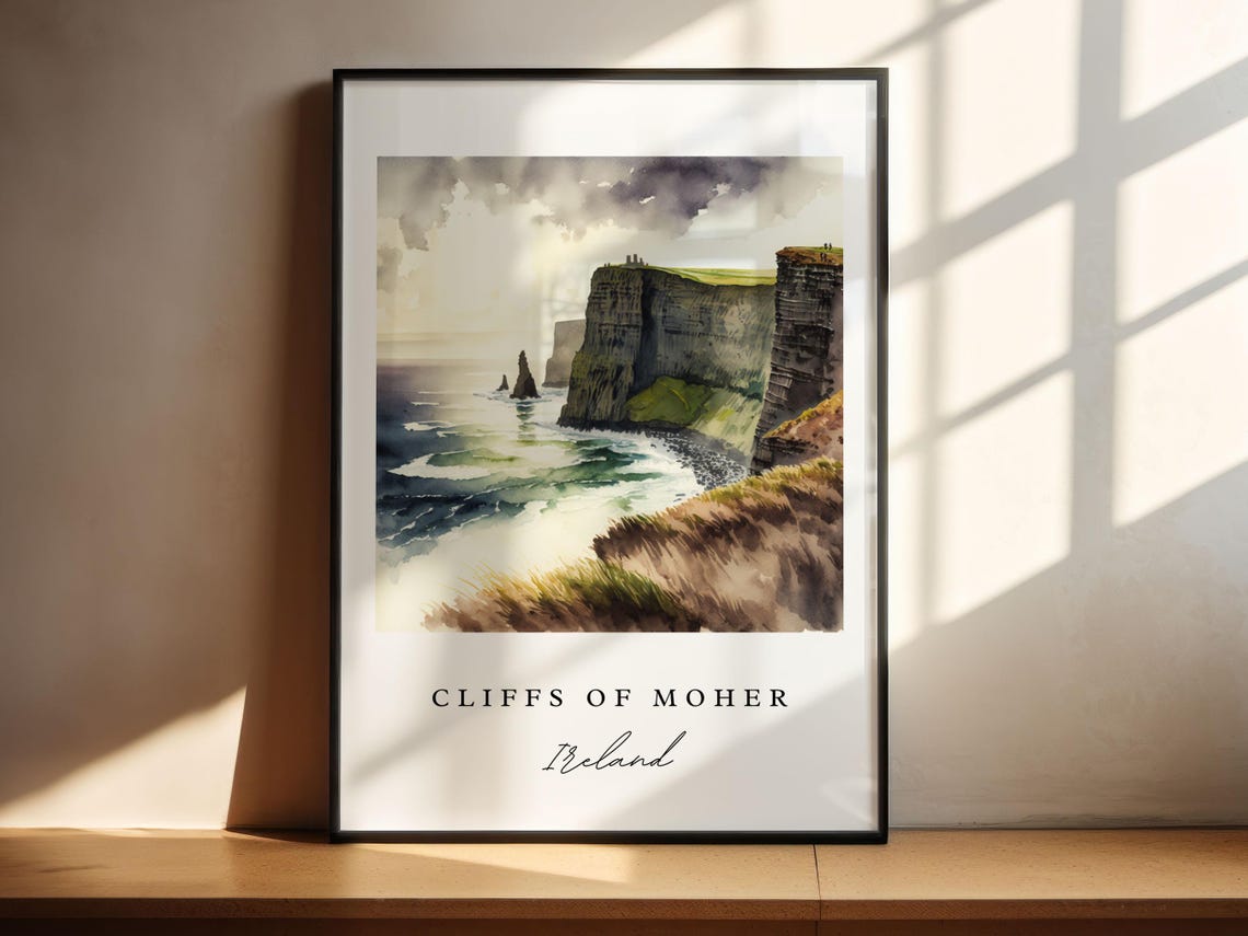 Cliffs Of Moher Ireland Watercolor Travel Poster - Image 4
