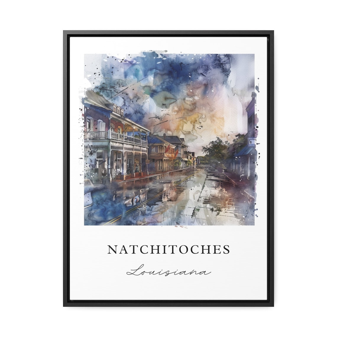 Natchitoches Louisiana Watercolor Rainy Historic Street Scene Poster - Image 3