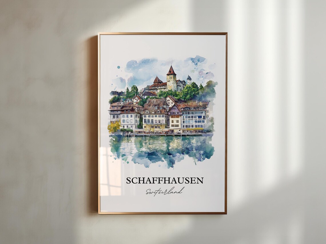 Schaffhausen Switzerland Riverside Castle Watercolor Old Town Poster - Image 5