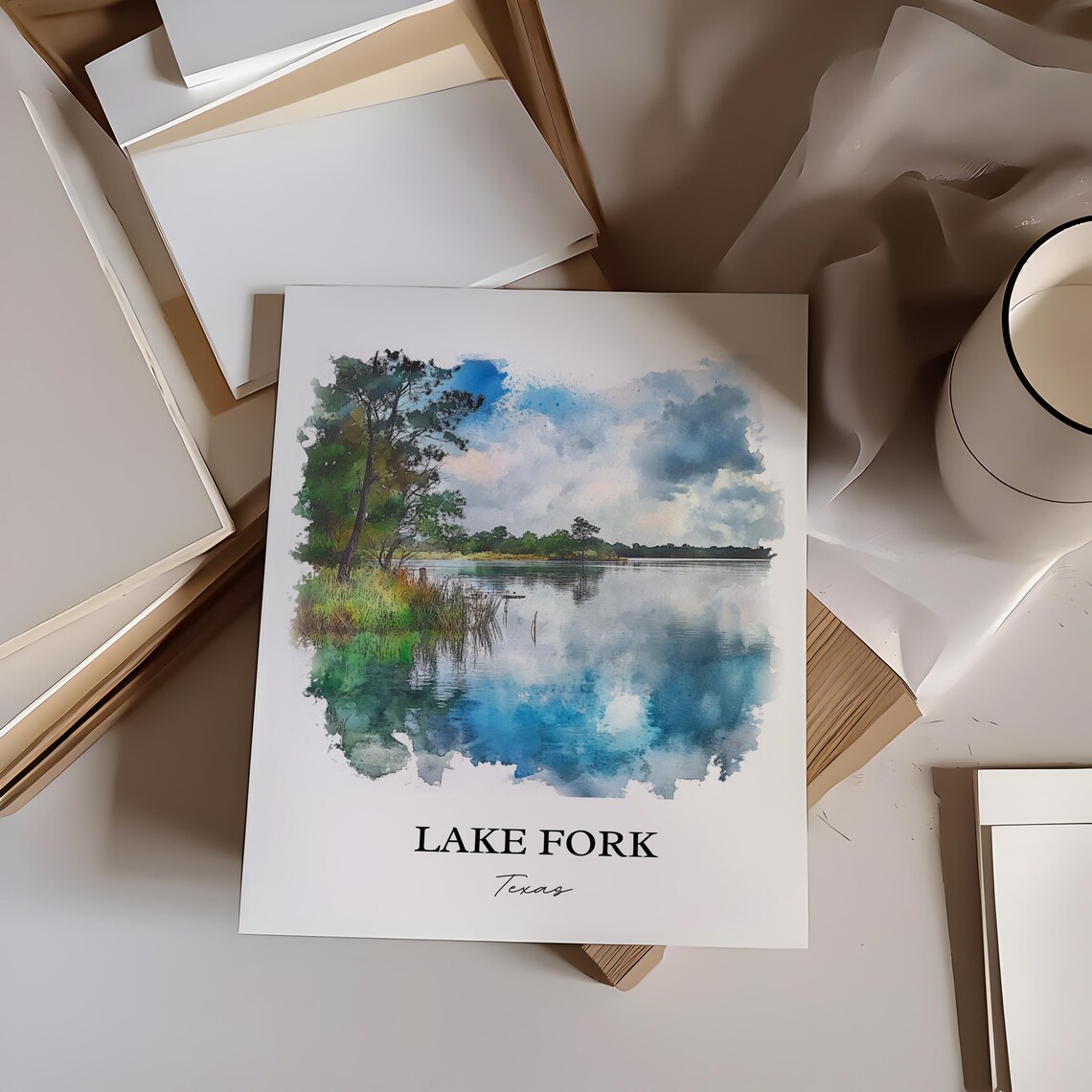 Lake Fork Texas Quiet Calm Cove Watercolor Lake Landscape Poster - Image 2
