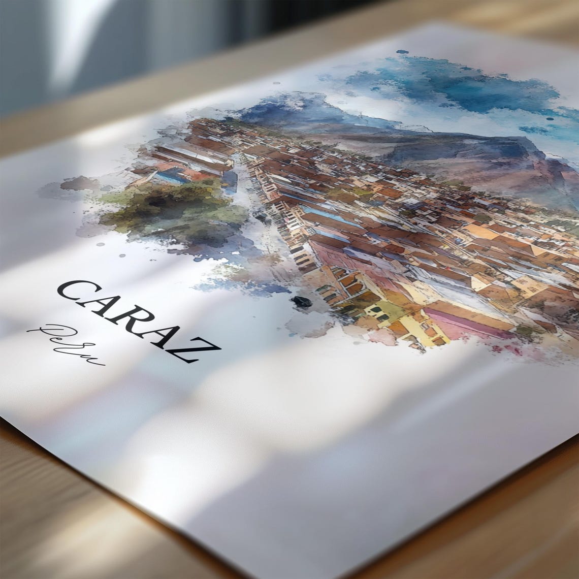 Caraz Peru Mountain Town Watercolor Andean Landscape Travel Poster - Image 6