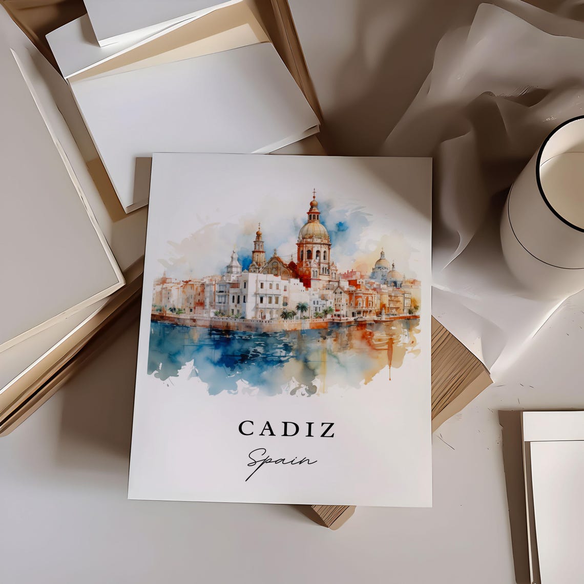Cadiz Spain Watercolor Travel Poster, Housewarming - Image 5