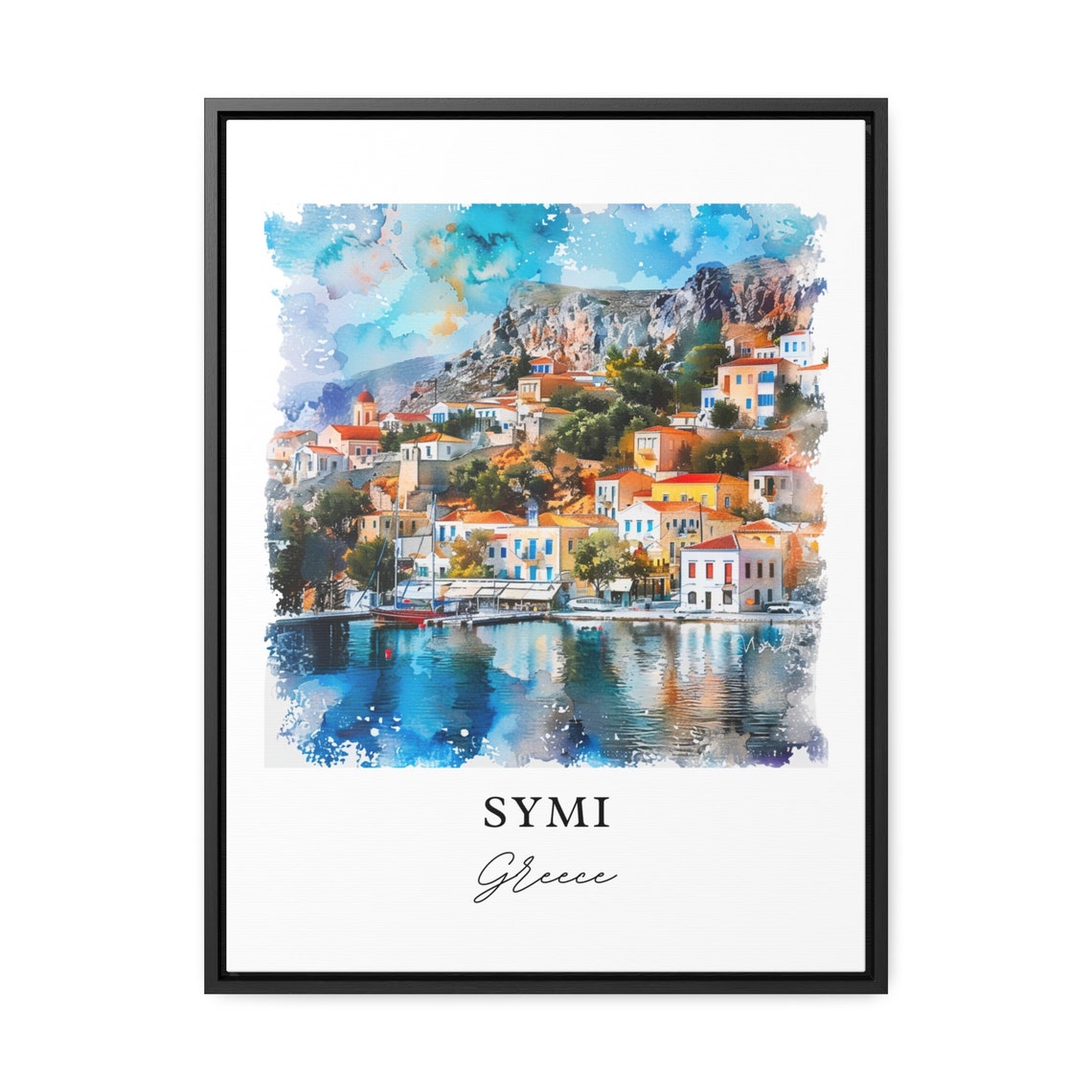 Symi Greece Dodecanese Harbor Island Watercolor Village Poster - Image 3