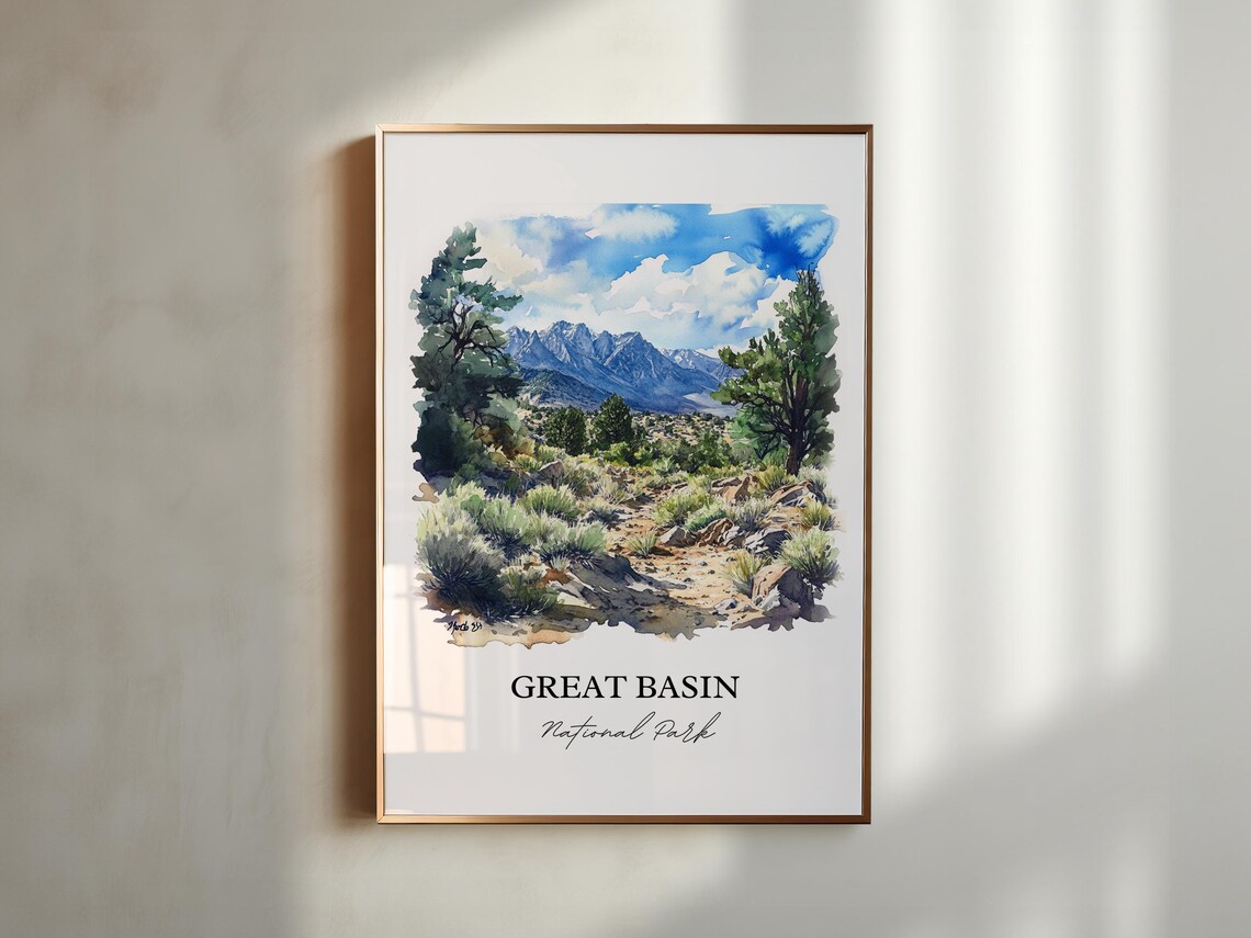 Great Basin National Park Nevada Watercolor Alpine Peak Juniper Scene Poster - Image 4