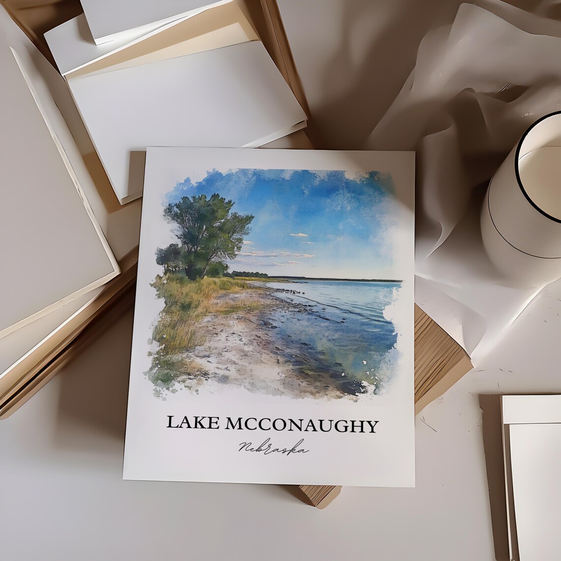 Lake McConaughy Nebraska Lake Shore Watercolor Travel Poster - Image 3