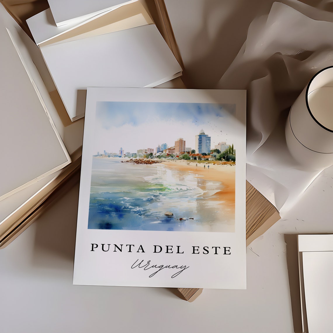 Punta Del Este Uruguay Beach Skyline Watercolor Travel Poster - Image 5