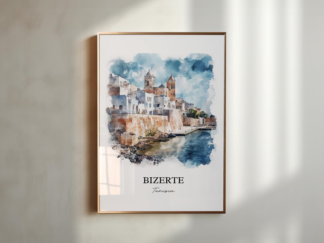 Bizerte Tunisia Harbor Old Town Watercolor Seaside Travel Poster - Image 6
