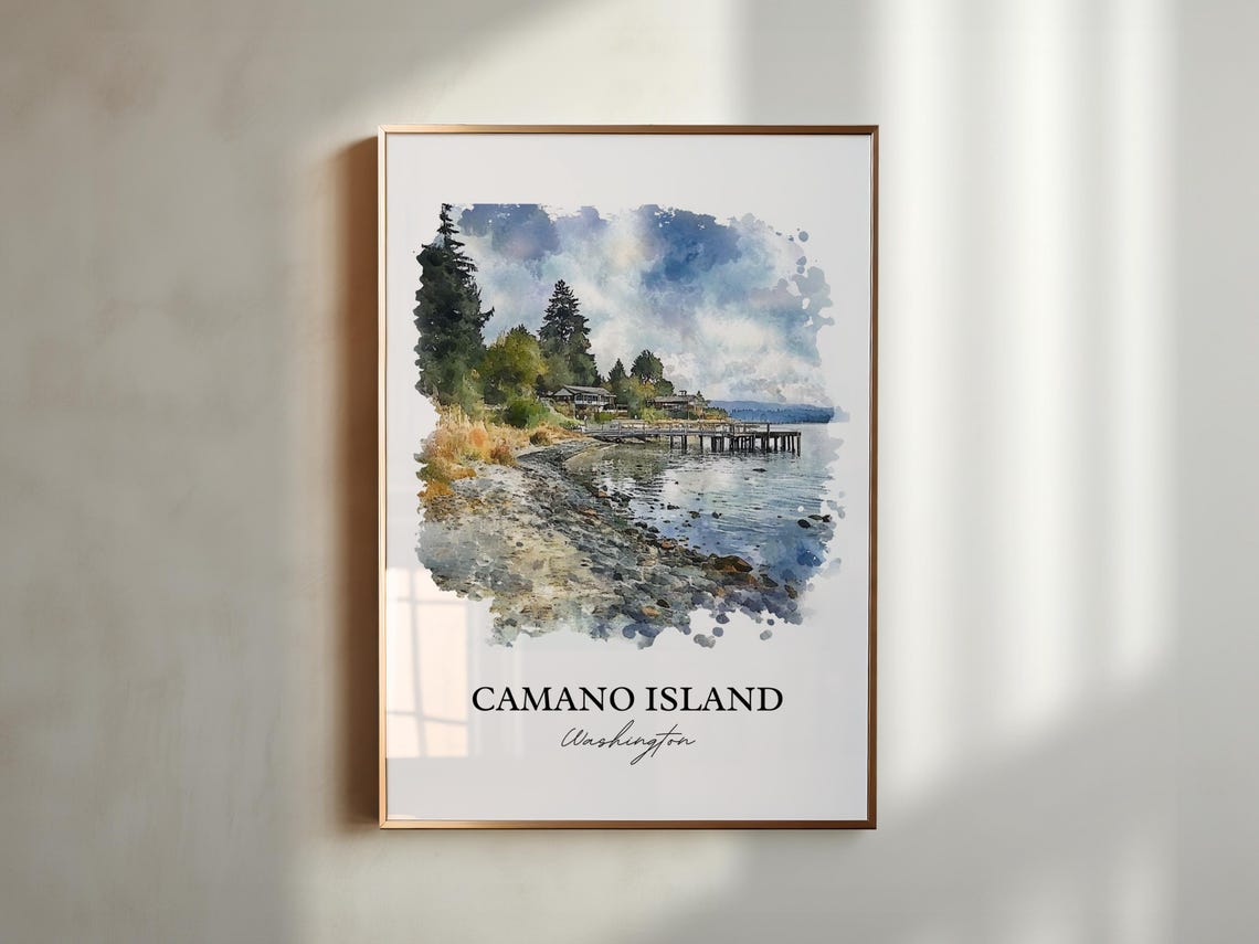 Camano Island Washington Shoreline Pier Watercolor Beach Scene Poster - Image 4