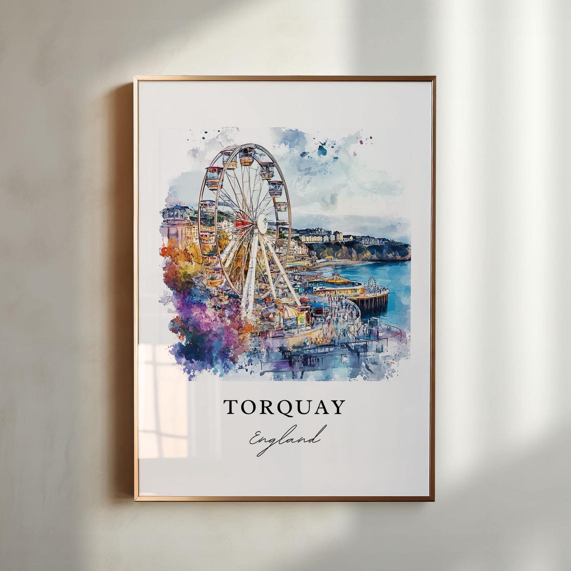 Torquay Watercolor Travel Poster, Devon England