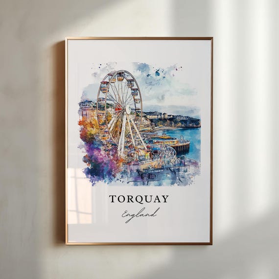 Torquay Watercolor Travel Poster, Devon England