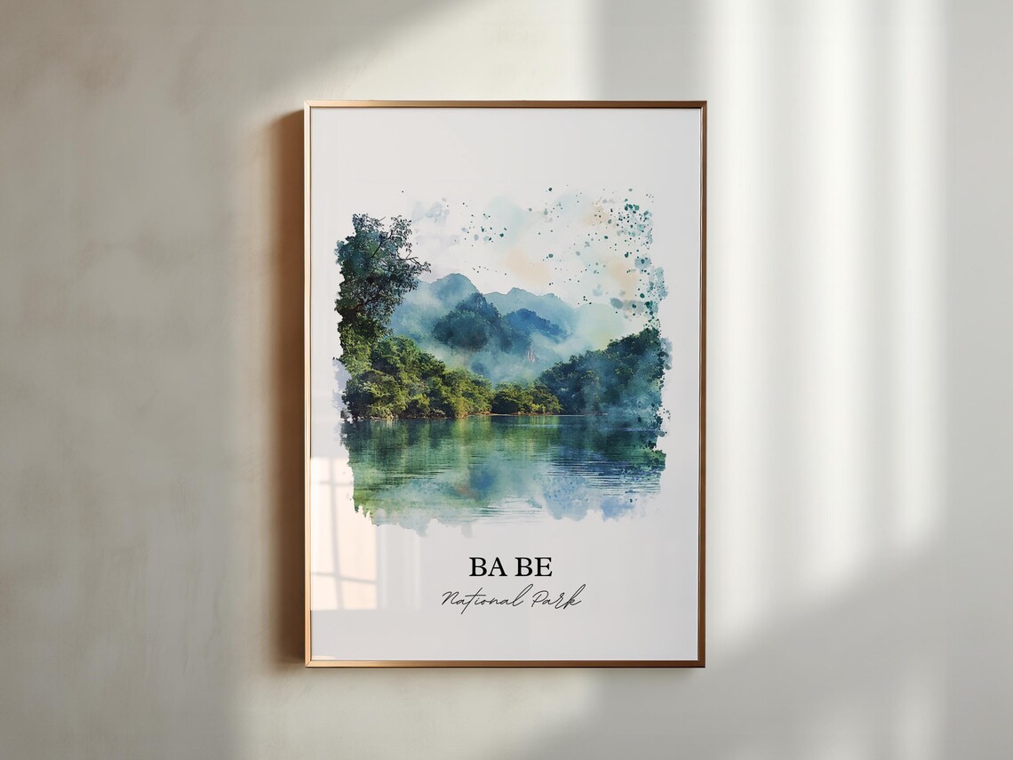 Ba Be National Park Vietnam Watercolor Art Misty Lake Forest Poster - Image 4