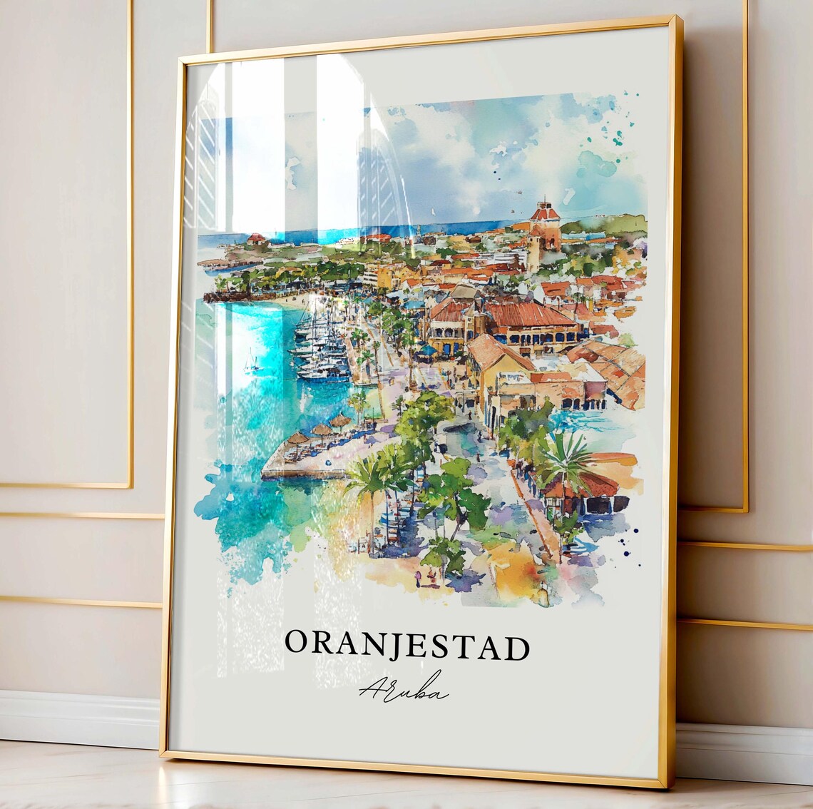 Oranjestad Aruba Watercolor Travel Poster Art - Image 3