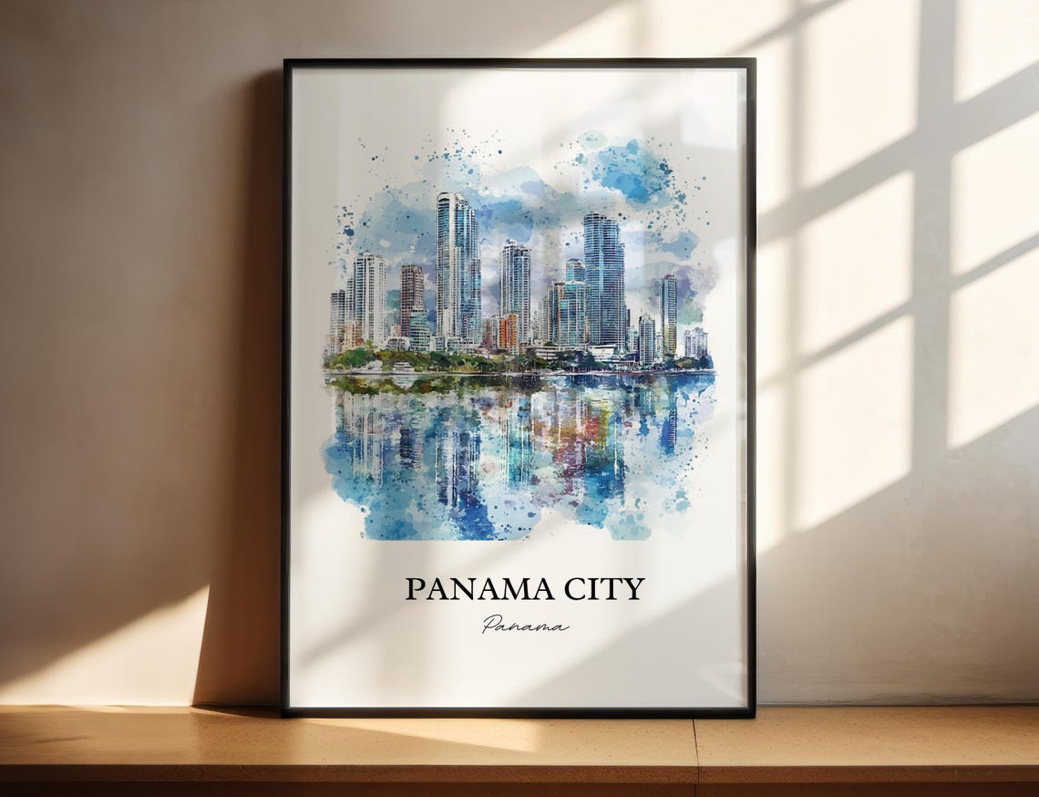 Panama City Wall Art Print Watercolor Gift Travel Poster Housewarming